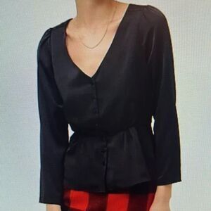 New! J. CREW Black Satin Back Crepe Button Front Blouse NWT Size 10